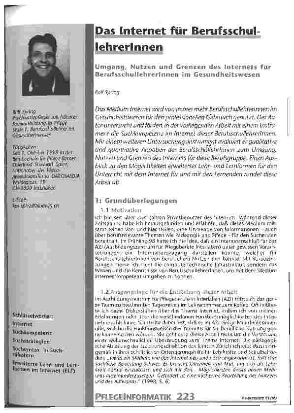 Vorschauseite 1: Das Internet für BerufsschullehrerInnen Umgang, Nutzen und Grenzen des Internets für BerufsschullehrerInnen im Gesundheitswesen