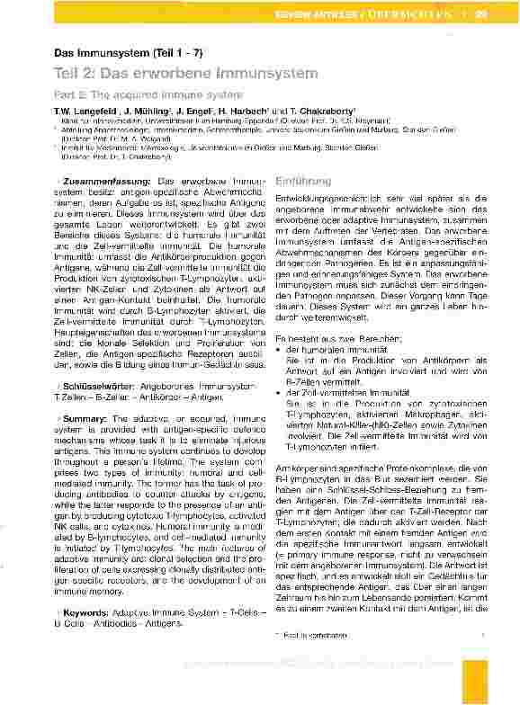Vorschauseite 1: Teil 2: Das erworbene Immunsystem