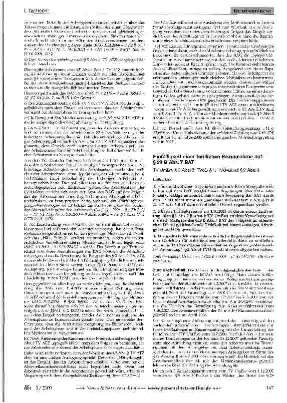 Vorschauseite 1: Hinfälligkeit einer tariflichen Bezugnahme auf §29 B Abs. 7 BAT