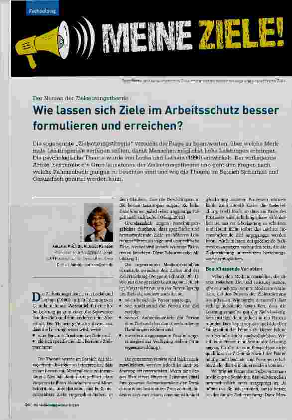 Vorschauseite 1: Wie lassen sich Ziele im Arbeitsschutz besser formulieren und erreichen?