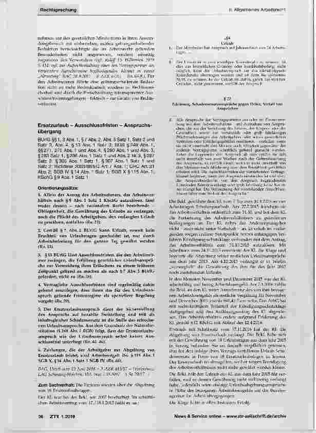 Vorschauseite 1: Ersatzurlaub Ausschlussfristen Anspruchsübergang