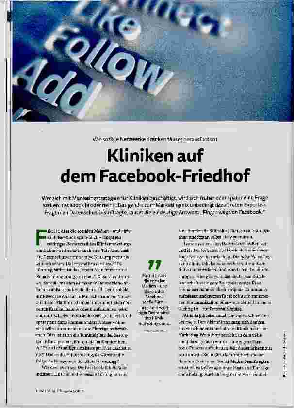 Vorschauseite 1: Kliniken auf dem Facebook-Friedhof