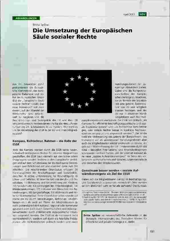 Vorschauseite 1: Die Umsetzung der Europäischen Säule sozialer Rechte
