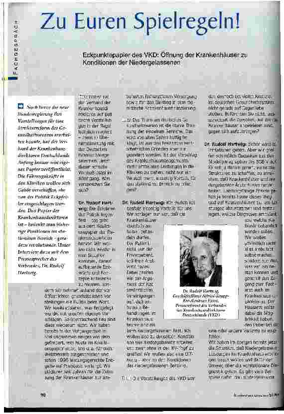 Vorschauseite 1: Zu Euren Spielregeln! Eckpunktepapier des VDK: Öffnung der Krankenhäuser zu Konditionen der Niedergelassenen