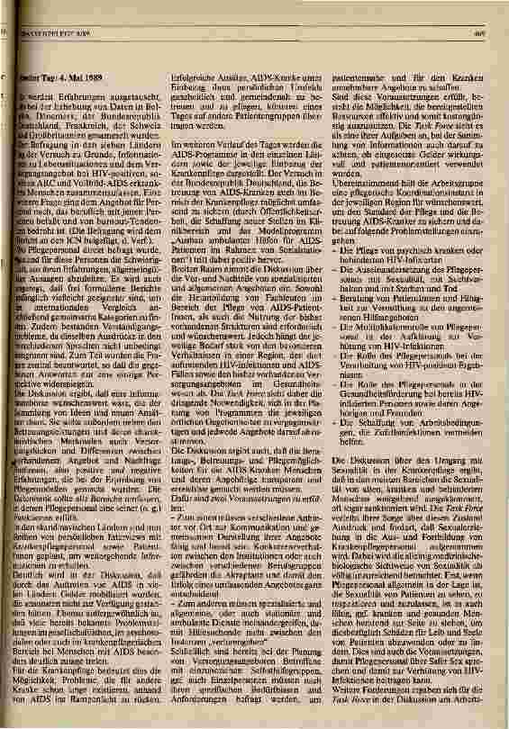 Vorschauseite 2: First Task Force Meeting on Nursing Care of People with AIDS and their Families vom 3. -6. Mai 1989 in Kiel