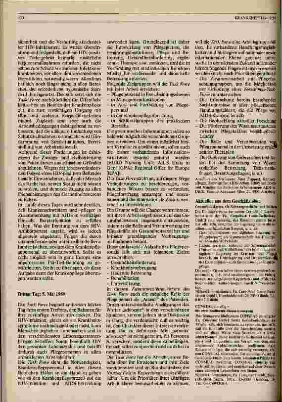 Vorschauseite 3: First Task Force Meeting on Nursing Care of People with AIDS and their Families vom 3. -6. Mai 1989 in Kiel