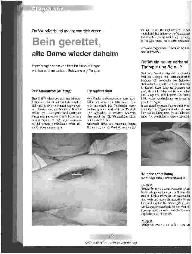 Vorschauseite 1: Ein Wundverband macht von sich reden. .. Bein gerettet, alte Dame wieder daheim Erprobungsbericht