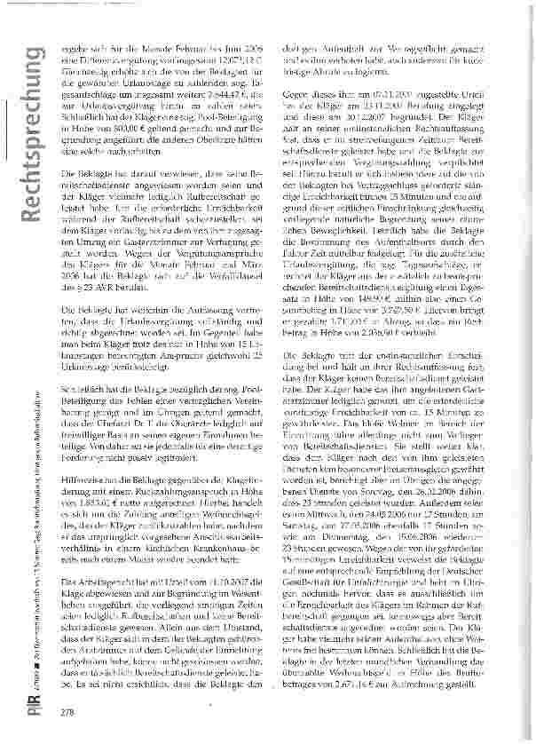 Vorschauseite 2: Bei Dienstantritt innerhalb von 15 Minuten liegt Bereitschaftsdienst, nicht jedoch Rufbereitschaft vor