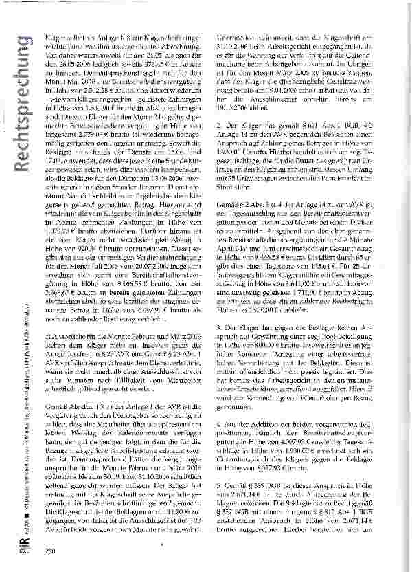 Vorschauseite 4: Bei Dienstantritt innerhalb von 15 Minuten liegt Bereitschaftsdienst, nicht jedoch Rufbereitschaft vor