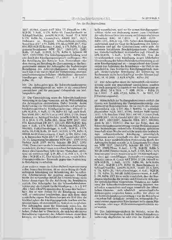 Vorschauseite 3: SGB IX § 178 Abs. 2 Satz 3 (= § 95 Abs. 2 Satz 3 SGB IX a. F.)Kündigung des Arbeitsverhältnisses durch den Arbeitgeber - Beteiligung der Schwerbehindertenvertretung