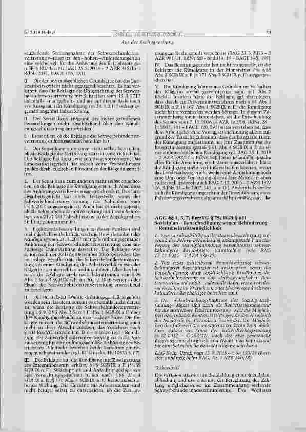 Vorschauseite 4: SGB IX § 178 Abs. 2 Satz 3 (= § 95 Abs. 2 Satz 3 SGB IX a. F.)Kündigung des Arbeitsverhältnisses durch den Arbeitgeber - Beteiligung der Schwerbehindertenvertretung