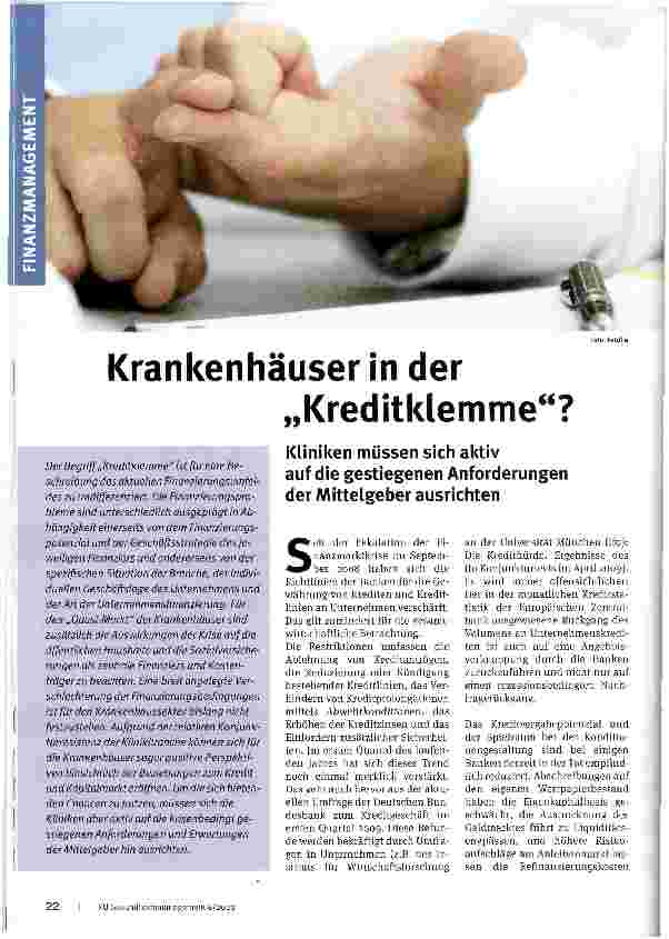 Vorschauseite 1: Krankenhäuser in der „Kreditklemme?