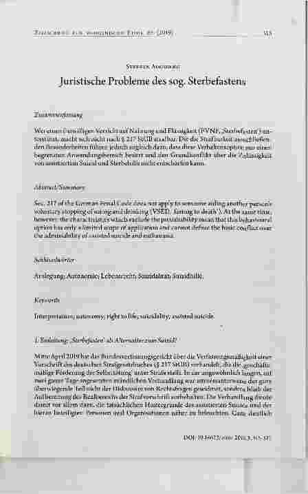 Vorschauseite 1: Juristische Probleme des sog. Sterbefastens