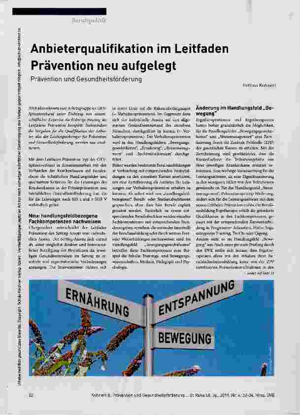 Vorschauseite 1: Anbieterqualifikation im Leitfaden Prävention neu aufgelegt