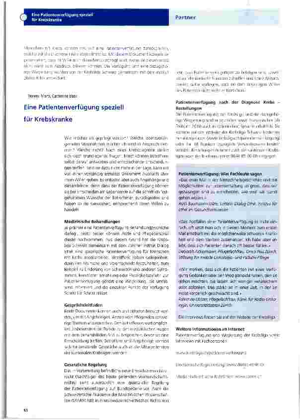 Vorschauseite 1: Eine Patientenverfügung speziell für Krebskranke