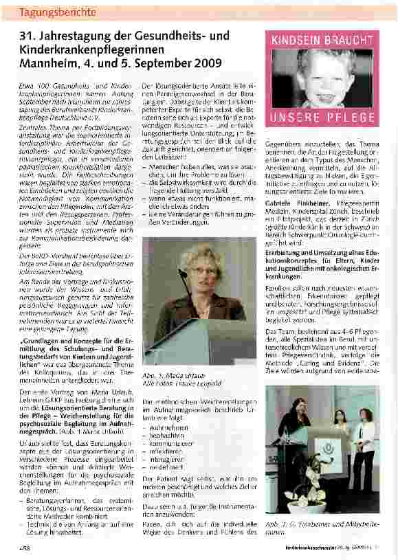 Vorschauseite 1: 31. Jahrestagung der Gesundheitsund Kinderkrankenpflegerinnen Mannheim, 4. und 5. September 2009