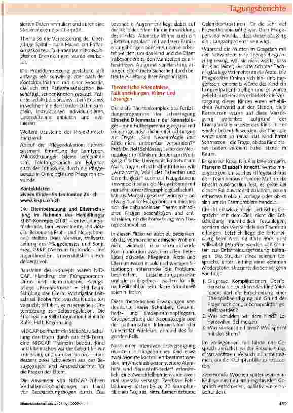 Vorschauseite 2: 31. Jahrestagung der Gesundheitsund Kinderkrankenpflegerinnen Mannheim, 4. und 5. September 2009