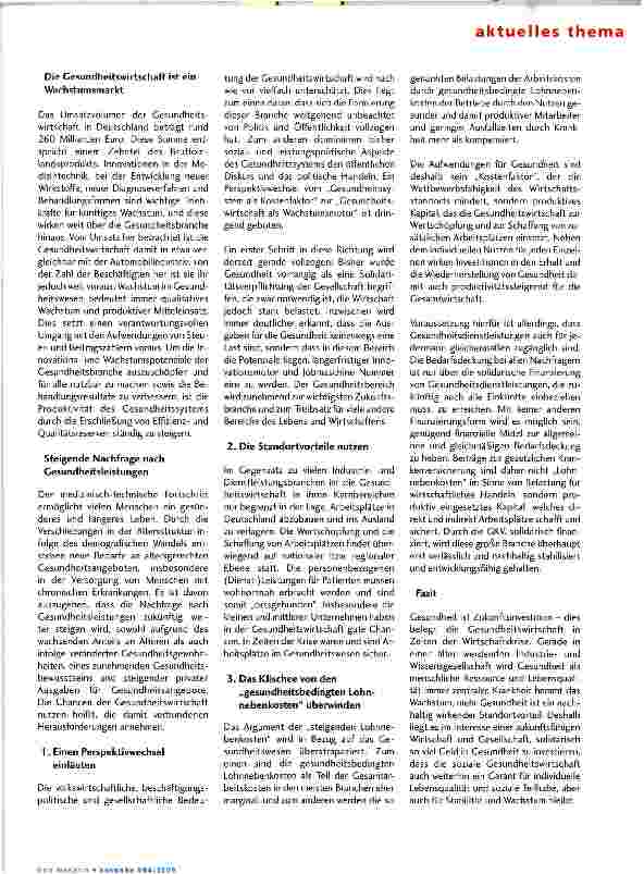 Vorschauseite 2: Paradigmenwechsel gefordert: Die Gesundheitswirtschaft als Wachstumsmotor