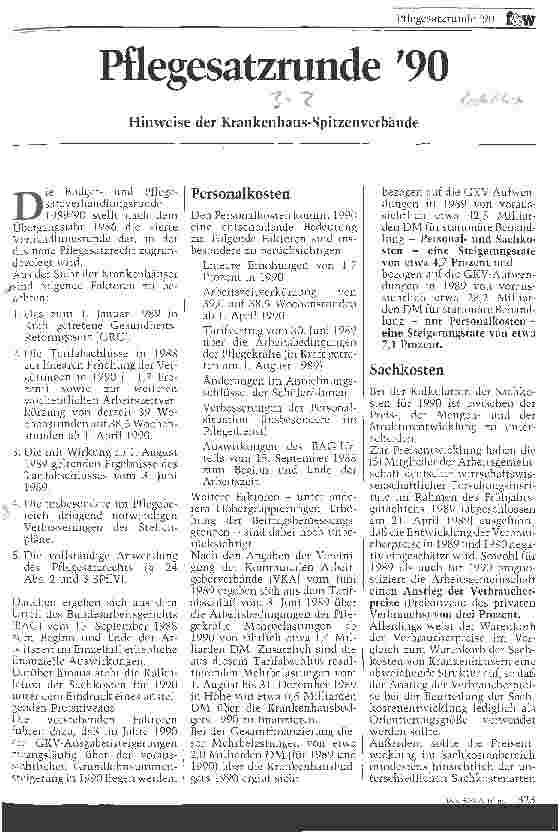 Vorschauseite 1: Pflegesatzrunde 90 Hinweise der Krankenhaus-Spitzenverbände