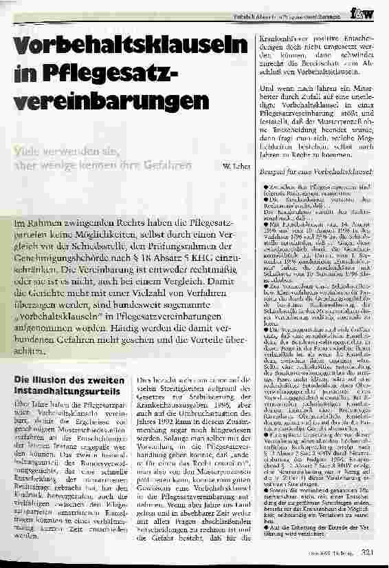 Vorschauseite 1: Vorbehaltsklauseln in Pflegesatzvereinbarungen