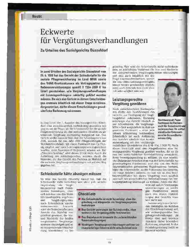 Vorschauseite 1: Eckwerte für Vergütungsverhandlungen Zu Urteilen des Sozialgerichts Düsseldorf