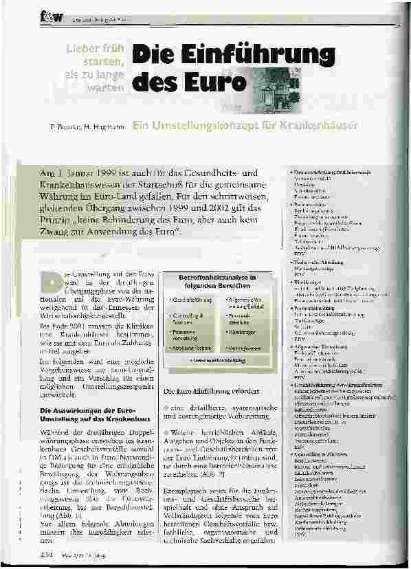 Vorschauseite 1: Die Einführung des Euro Ein Umstellungskonzept für Krankenhäuser