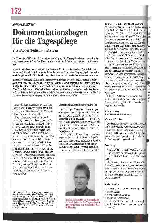 Vorschauseite 1: Teilstationäre Altenhilfe: Dokumentationsbogen für die Tagespflege