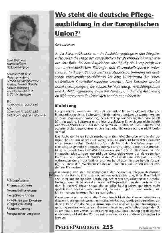 Vorschauseite 1: Wo steht die deutsche Pflegeausbildung in der Europäischen Union?