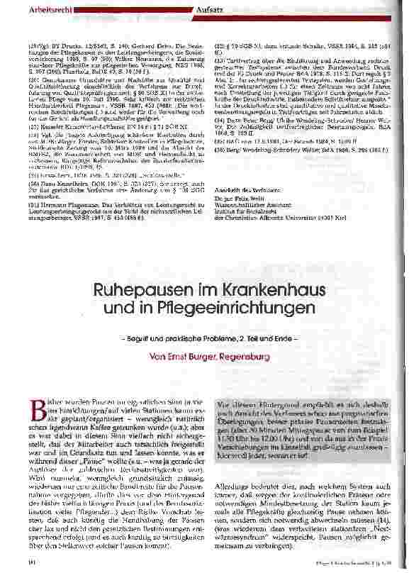 Vorschauseite 1: Ruhepausen im Krankenhaus und in Pflegeeinrichtungen