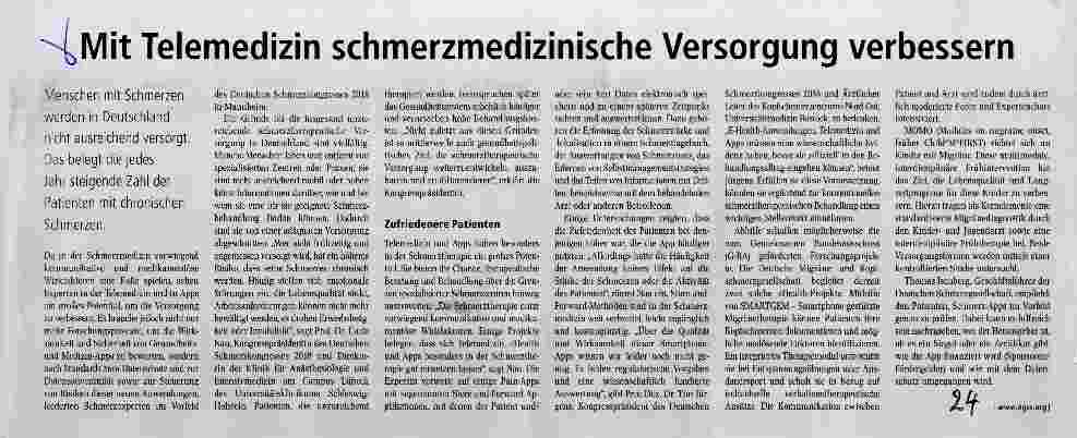 Vorschauseite 1: Mit Telemedizin schmerzmedizinische Versorgung verbessern