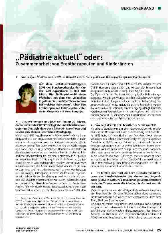 Vorschauseite 1: „Pädiatrie aktuell oder: Zusammenarbeit von Ergotherapeuten und Kinderärzten