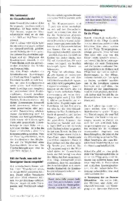 Vorschauseite 2: Der Gesundheitsfonds -was bedeutet er für die Pflege?