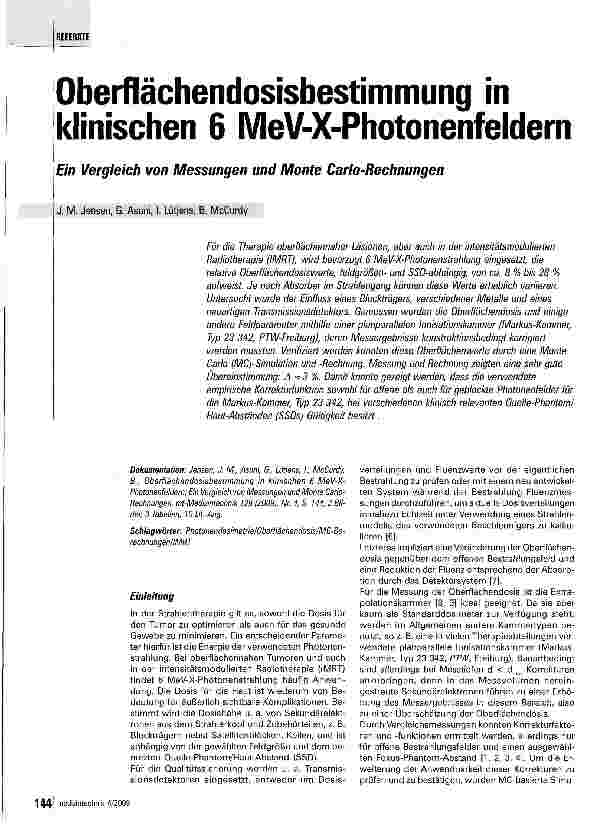 Vorschauseite 1: Oberflächendosisbestimmung in klinischen 6 MeV-X-Photonenfeldern