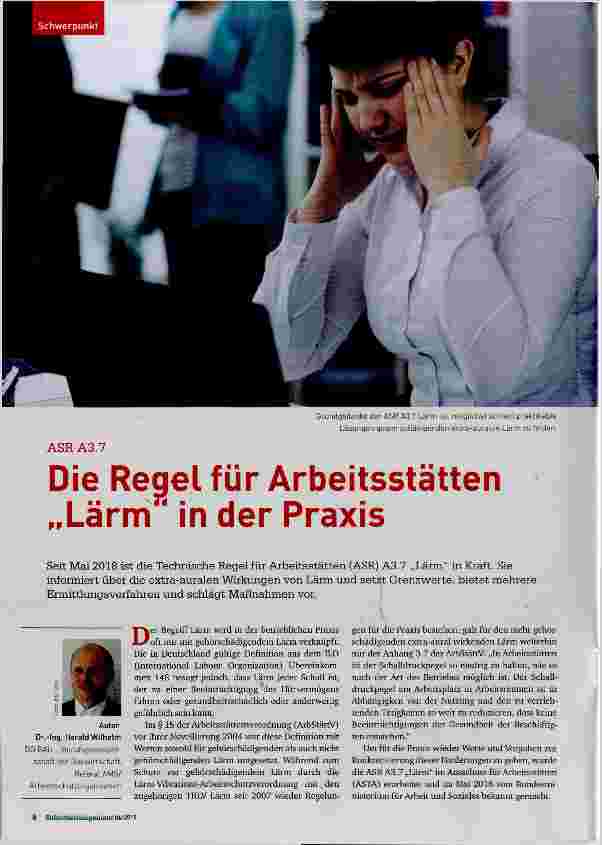 Vorschauseite 1: Die Reqel für Arbeitsstätten „Lärm in der Praxis