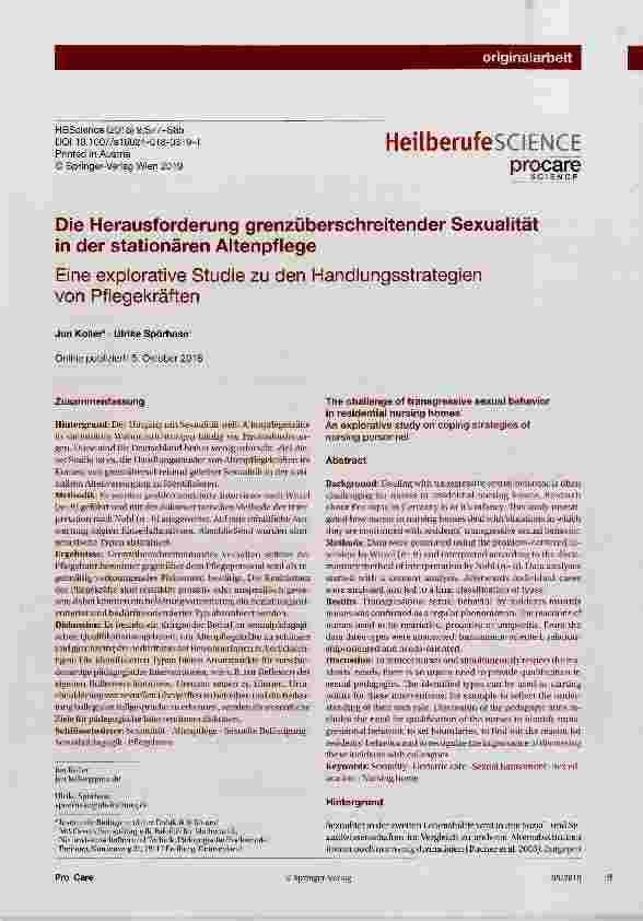 Vorschauseite 1: Die Herausforderung grenzüberschreitender Sexualität in der stationären Altenpflege Eine explorative Studie zu den Handlungsstrategien von Pflegekräften