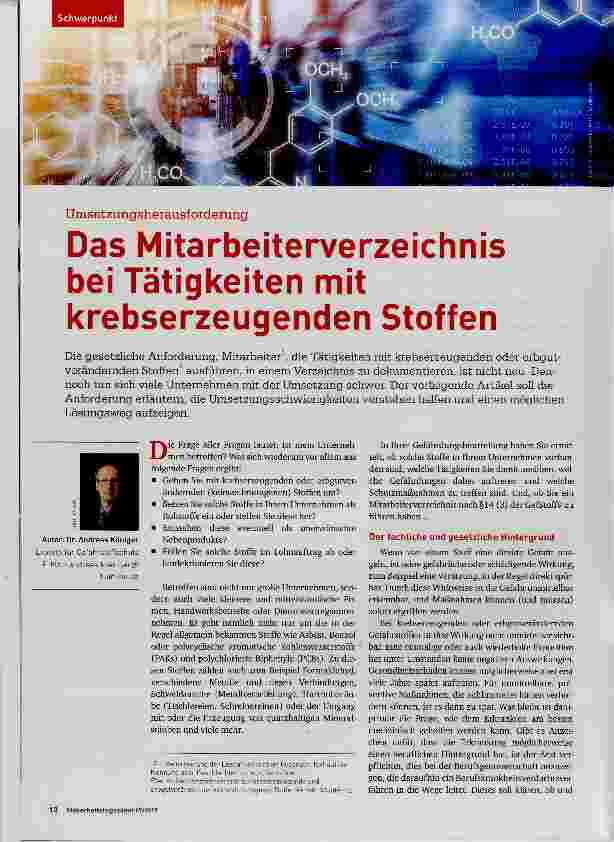 Vorschauseite 1: Das Mitarbeiterverzeichnis bei Tätigkeiten mit krebserzeugenden Stoffen