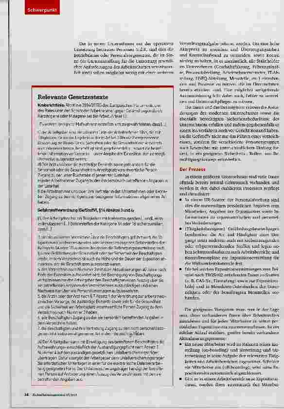Vorschauseite 3: Das Mitarbeiterverzeichnis bei Tätigkeiten mit krebserzeugenden Stoffen
