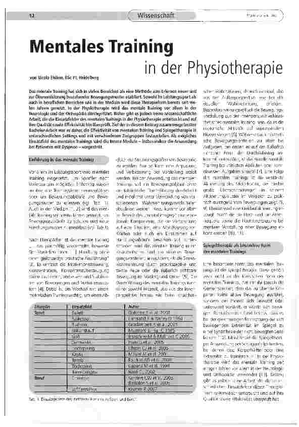 Vorschauseite 1: Mentales Training in der Physiotherapie