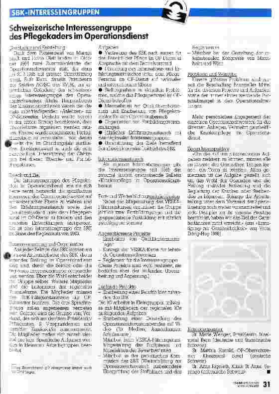 Vorschauseite 1: Schweizerische Interessengruppe des Pflegekaders im Operationsdienst