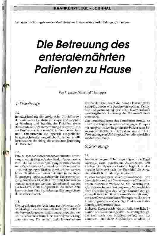 Vorschauseite 1: Die Betreuung des enteralernährten Patienten zu Hause