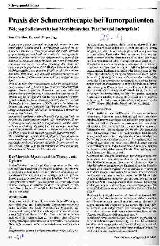 Vorschauseite 1: Praxis der Schmerztherapie bei Tumorpatienten Welchen Stellenwert haben Morphinmythos, Placebo und Suchtgefahr?