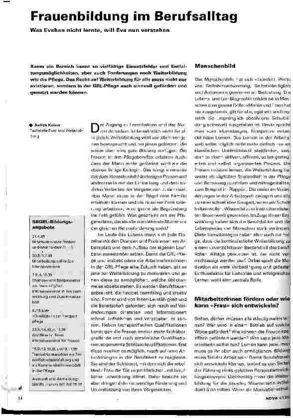 Vorschauseite 1: Frauenbild im Berufsalltag Was Evchen nicht lernte, will Eva nun verstehen