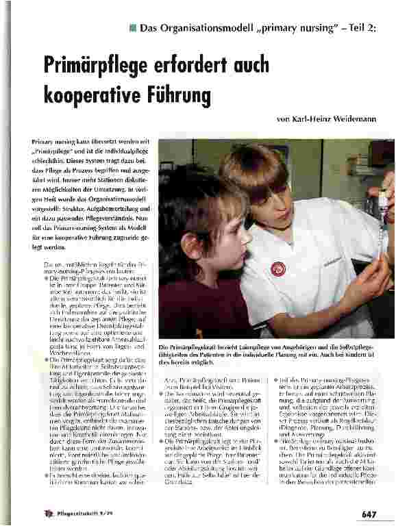 Vorschauseite 1: Primärpflege erfordert auch kooperative Führung Das Organisationsmodell primary nursing - Teil 2