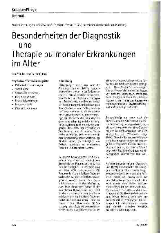 Vorschauseite 1: Besonderheiten der Diagnostik und Therapie pulmonaler Erkrankungen im Alter