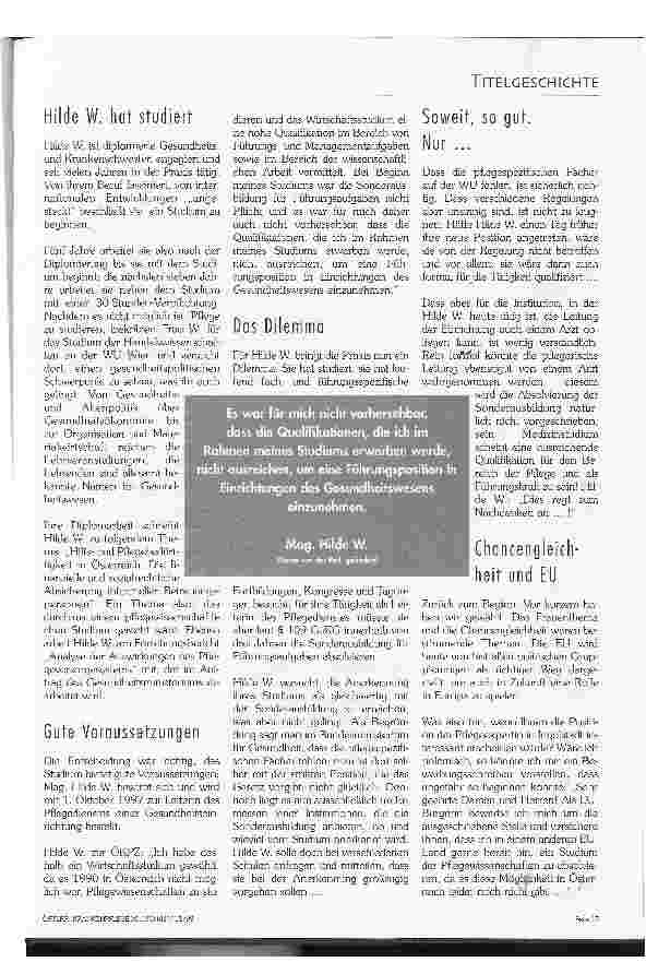 Vorschauseite 2: ...abgeschlossenes Studium der Pflegewissenschaften Chancengleichheit und Spitzenposten