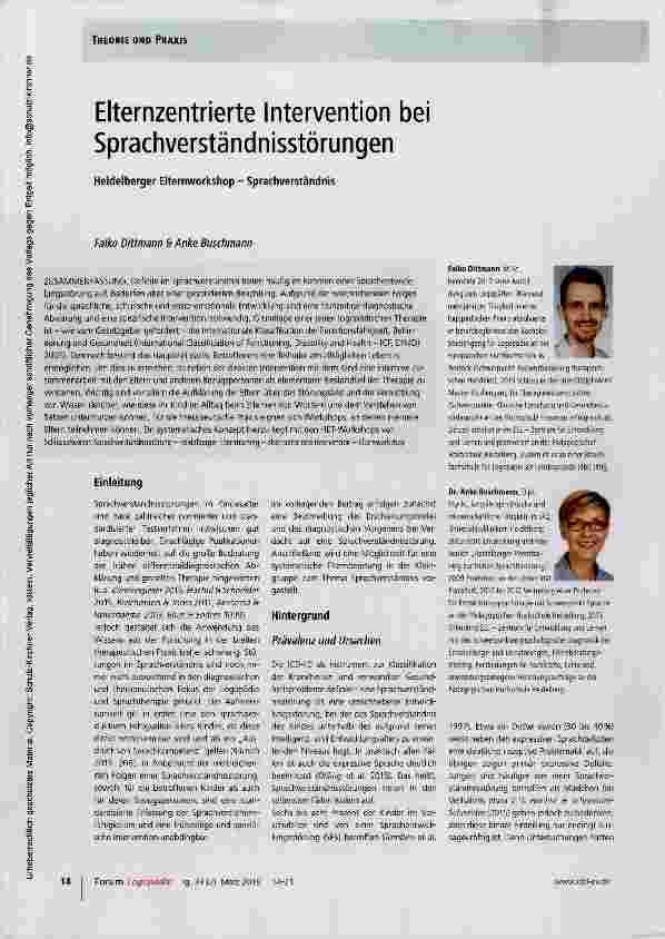 Vorschauseite 1: Elternzentrierte Intervention bei Sprachverständnisstörungen
