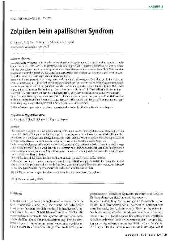 Vorschauseite 1: Zolpidem beim apallischen Syndrom