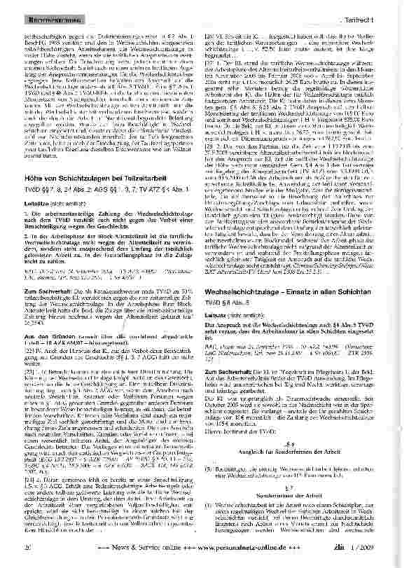 Vorschauseite 3: Höhe von Schichtzulagen bei Teilzeitarbeit