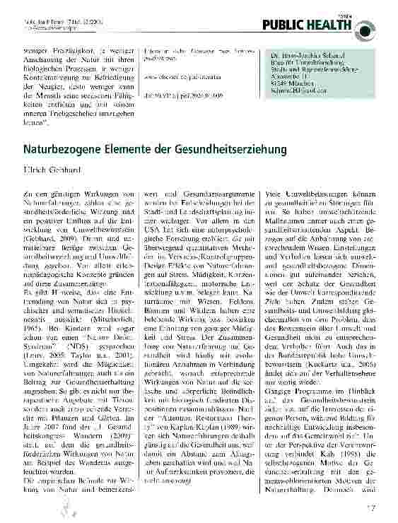 Vorschauseite 3: Naturerfahrungsräume - ein Beitrag der Stadtplanung zur Prävention und Gesundheitsförderung