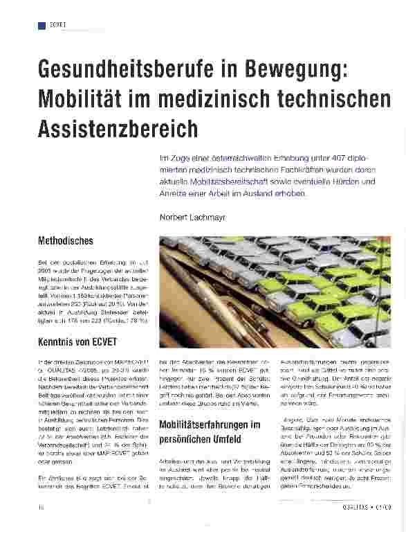 Vorschauseite 1: Gesundheitsberufe in Bewegung: Mobilität im medizinisch technischen Assistenzbereich